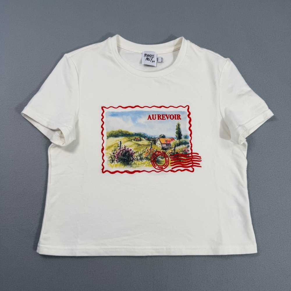 Princess Polly Graphic Tee Womens 6 Cream Like New Cotton